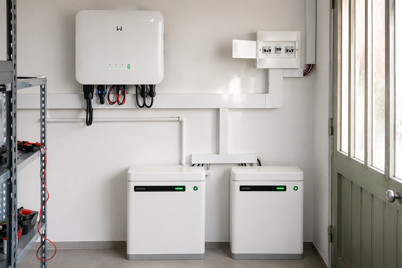 Sistema GoodWe com baterias e backup automático